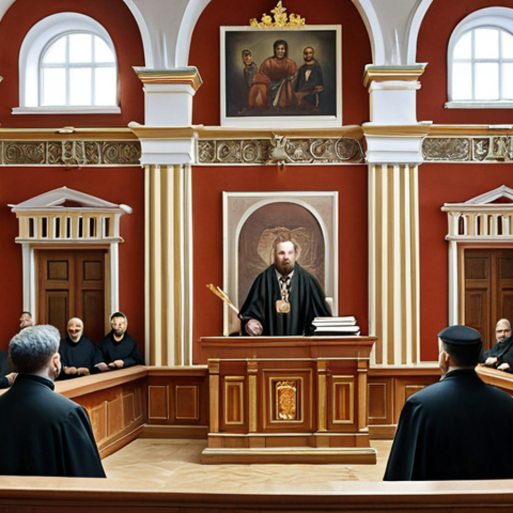 **

*   Prompt: Historical legal system in Russia. Show Byzantine influences, Slavic traditions, and Tsarist era autocracy merging into modern legal reforms. Possibly a courtroom scene with historical figures subtly present.

**