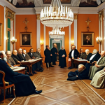 **A bustling 19th-century Russian literary salon:** Depict a vibrant gathering of Russian intellectuals, including authors like Nikolai Leskov and Alexander Herzen, engaged in lively discussions amidst ornate decor and candlelight, capturing the spirit of intellectual exchange and societal critique.