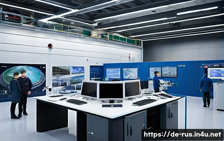 러시아어와 러시아 기계공학 - A highly detailed industrial scene showcasing a modern Russian heavy machinery factory interior, fea...